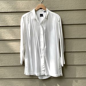 Liz Sport Vintage White Button Down Tunic Knot Details Collar Cuff Side Slit